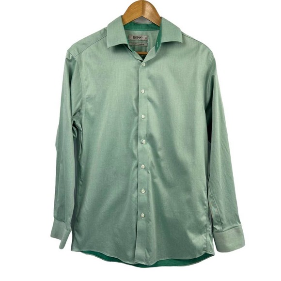 Murano Slim Point Collar Solid Sateen Dress Shirt Sz 15/33 - Picture 1 of 8